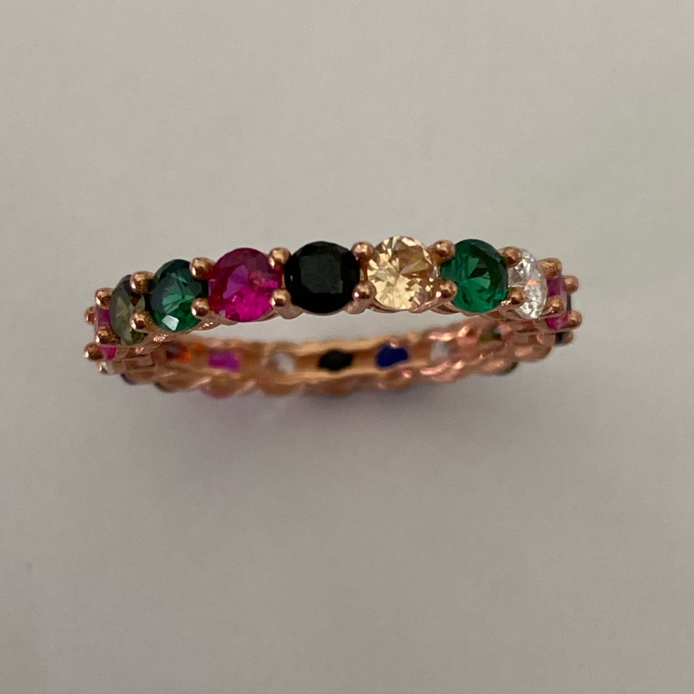 925 silver band eternity ring cubic zirconia cz stones 14k rose gold plated